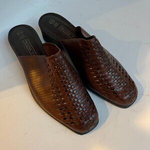 Predictions Leather Brown Woven Mules - never worn!  Size 8 1/2 wide width!